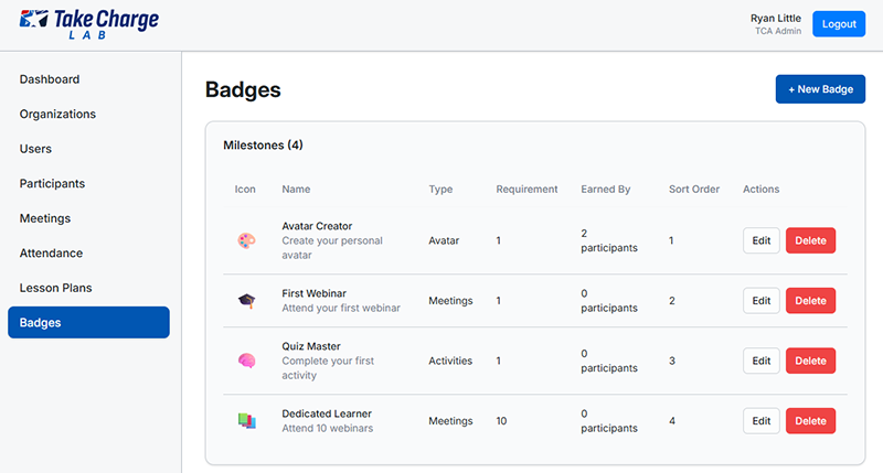 Take Charge Lab learning screen example